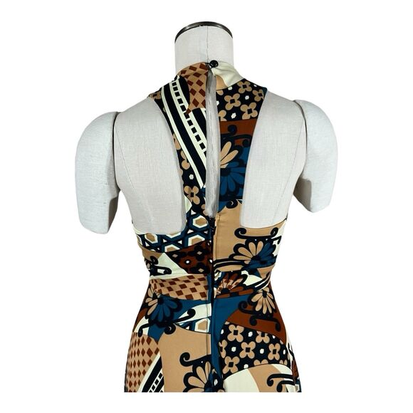 Vintage Neiman Marcus 60s/70s MOD Brown Abstract Maxi Dress Gown w/Wrap Shawl XS - Picture 5 of 13